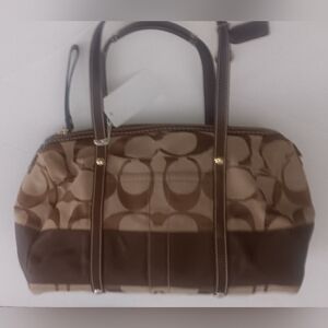 Authentic Classy COACH Brown Shoulder/Satchel Leather Trim Bag Brown